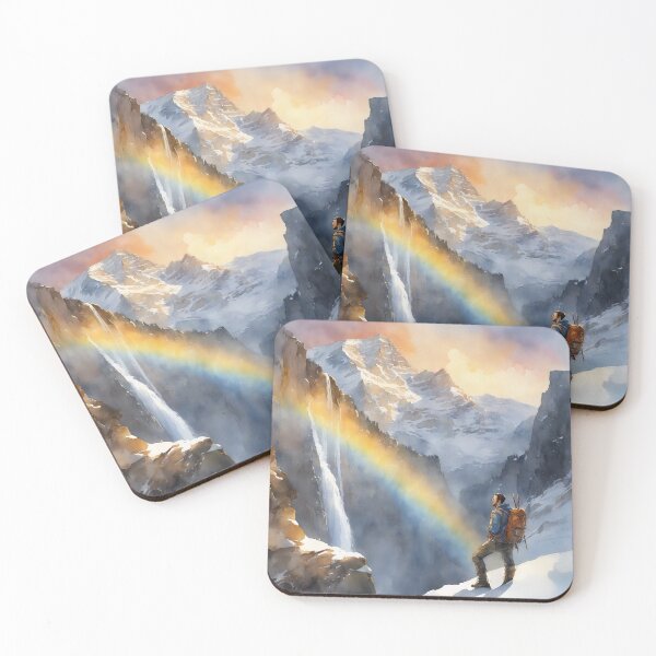 Artikelvorschau, Schneeberg mit Regenbogen am Wasserfall, Poesie und Traum des Bergsteigers, Aquarell entworfen und verkauft von boyangyang.