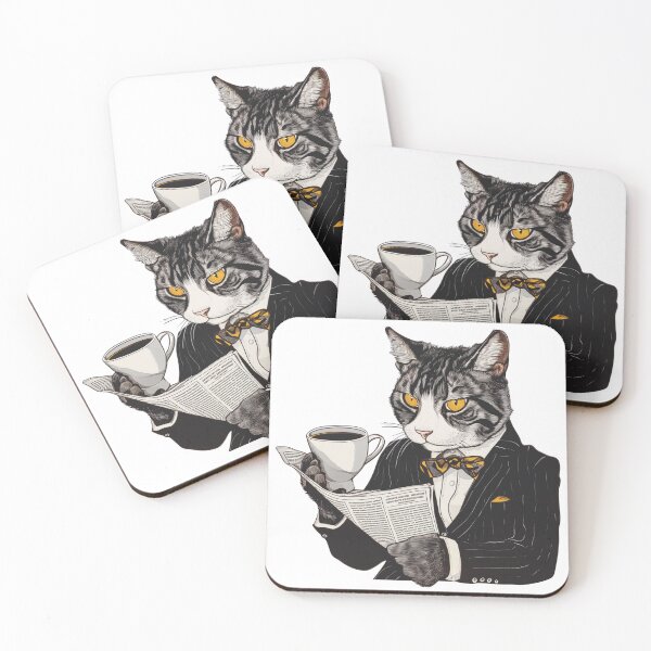 Item preview, Elegant cat in suit drink a coffee and read a newspaper designed and sold by dlwryu.
