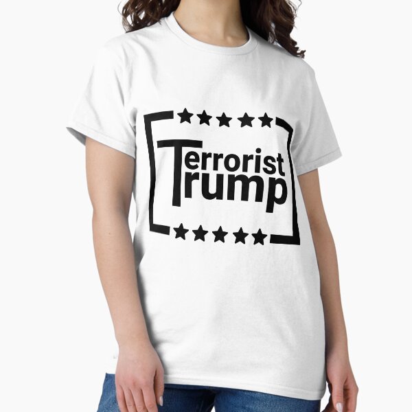 Vista previa del artículo con la obra «Trump el terrorista», diseñado y vendido por Rachel the Artist .