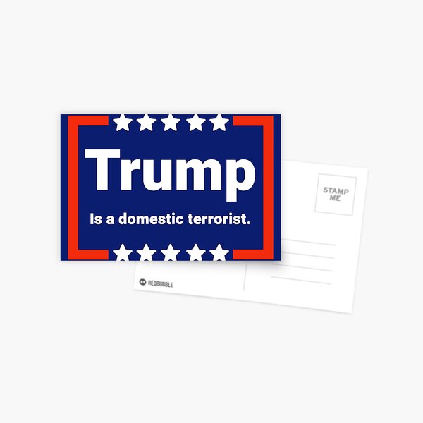 Vista previa del artículo con la obra «Trump es un terrorista interno», diseñado y vendido por Rachel the Artist .