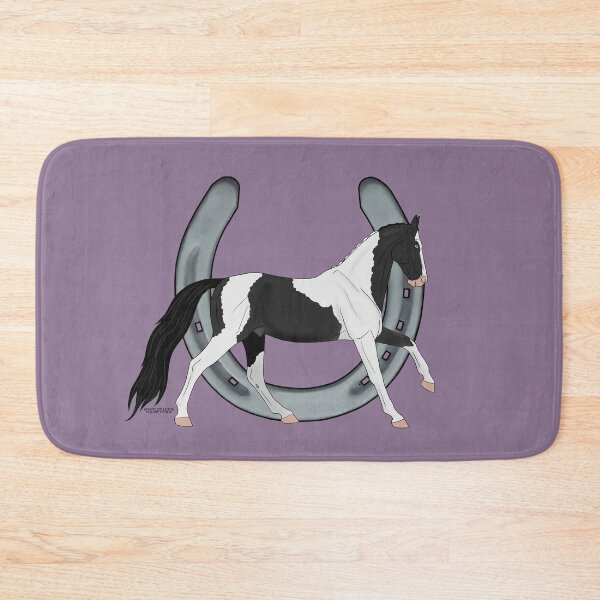 Item preview, Cantering Black Pinto Warmblood Horse with Horseshoe designed and sold by DappledMoon.