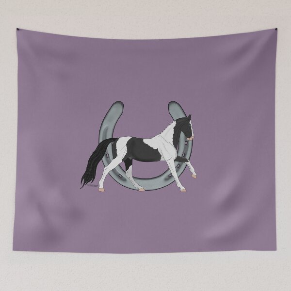 Item preview, Cantering Black Pinto Warmblood Horse with Horseshoe designed and sold by DappledMoon.