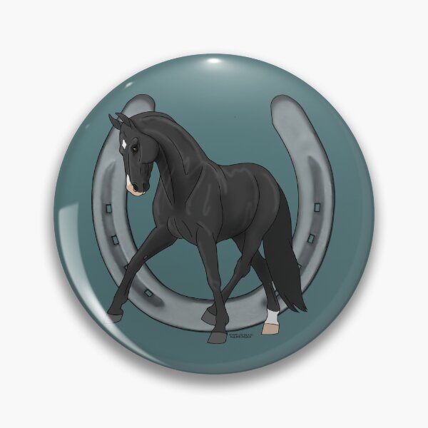 Item preview, Black Warmblood Horse Half Pass with Horseshoe designed and sold by DappledMoon.