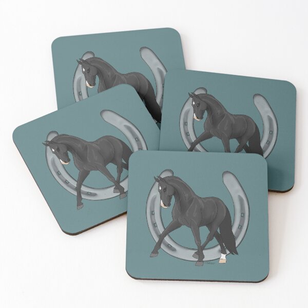 Item preview, Black Warmblood Horse Half Pass with Horseshoe designed and sold by DappledMoon.