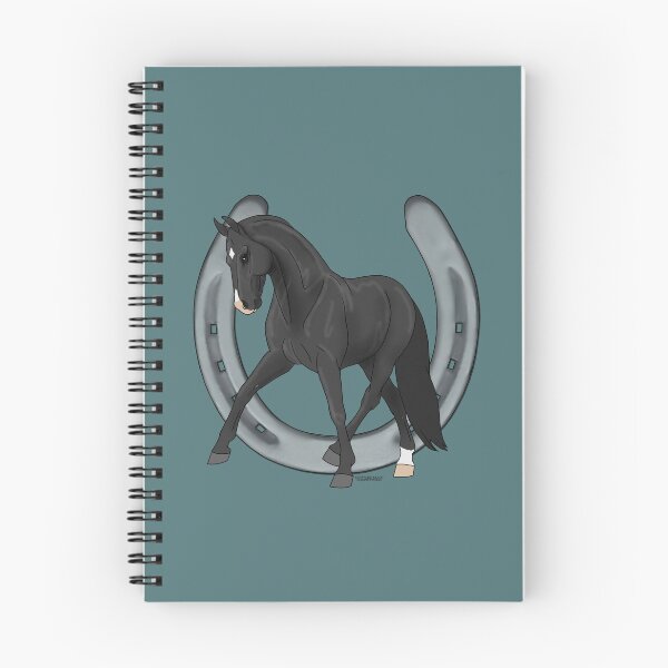 Item preview, Black Warmblood Horse Half Pass with Horseshoe designed and sold by DappledMoon.
