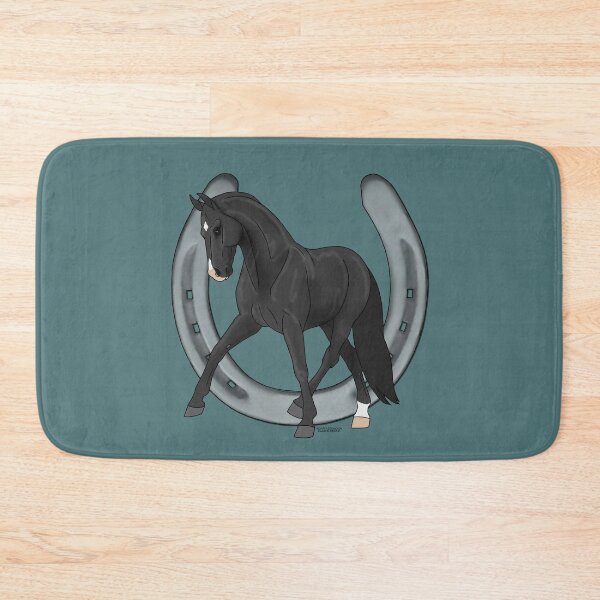 Item preview, Black Warmblood Horse Half Pass with Horseshoe designed and sold by DappledMoon.
