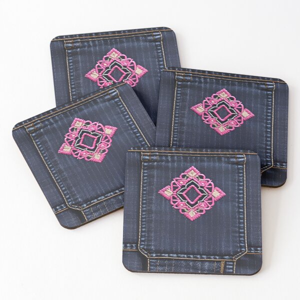 Item preview, Jeans clothes, fuchsia embroidered jeans 3 designed and sold by Kader101.