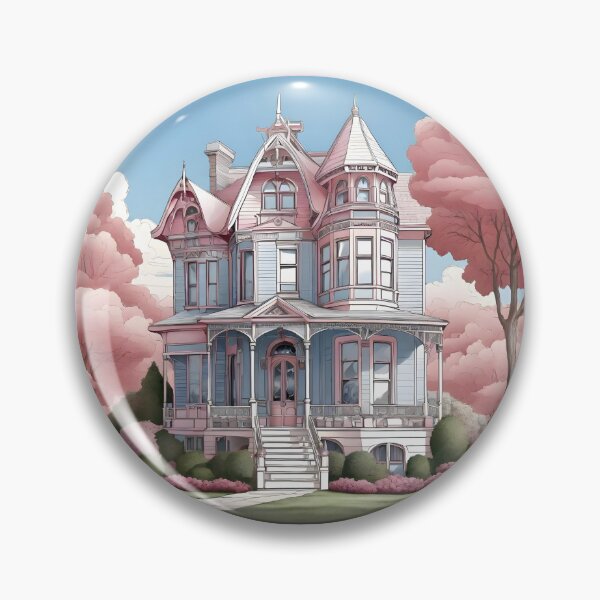Item preview, Shabby Chic Pink and Blue Victorian House Painting  designed and sold by SloganExpress.