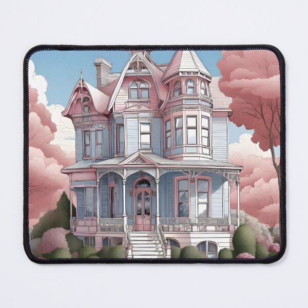 Item preview, Shabby Chic Pink and Blue Victorian House Painting designed and sold by SloganExpress.