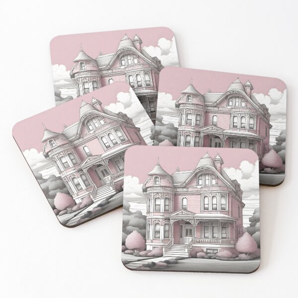 Item preview, Shabby Chic Pink Victorian House Watercolor Painting designed and sold by SloganExpress.