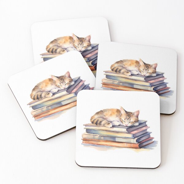 Item preview, ginger tabby cat sleeping on a stack of books designed and sold by xiao xuans.