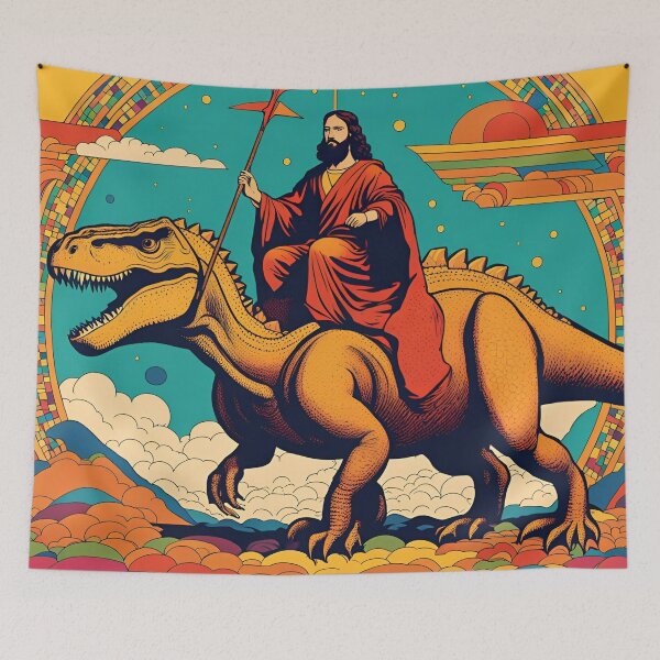 Item preview, Jesus Riding a Dinosaur designed and sold by FunWithViolet.