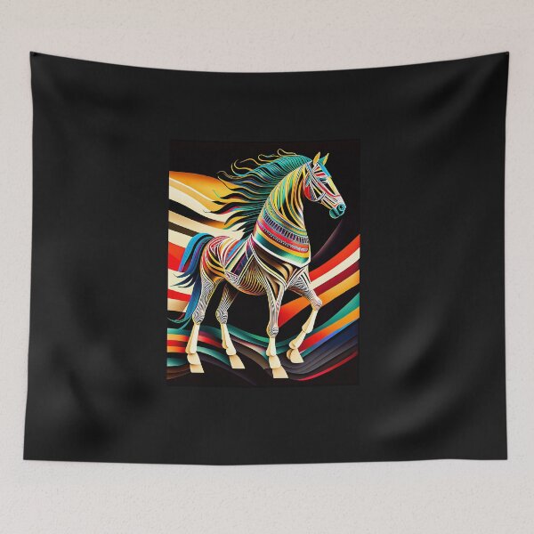 Item preview, Stylized horse illustration made of coloured ribbons designed and sold by BubblyDelight.