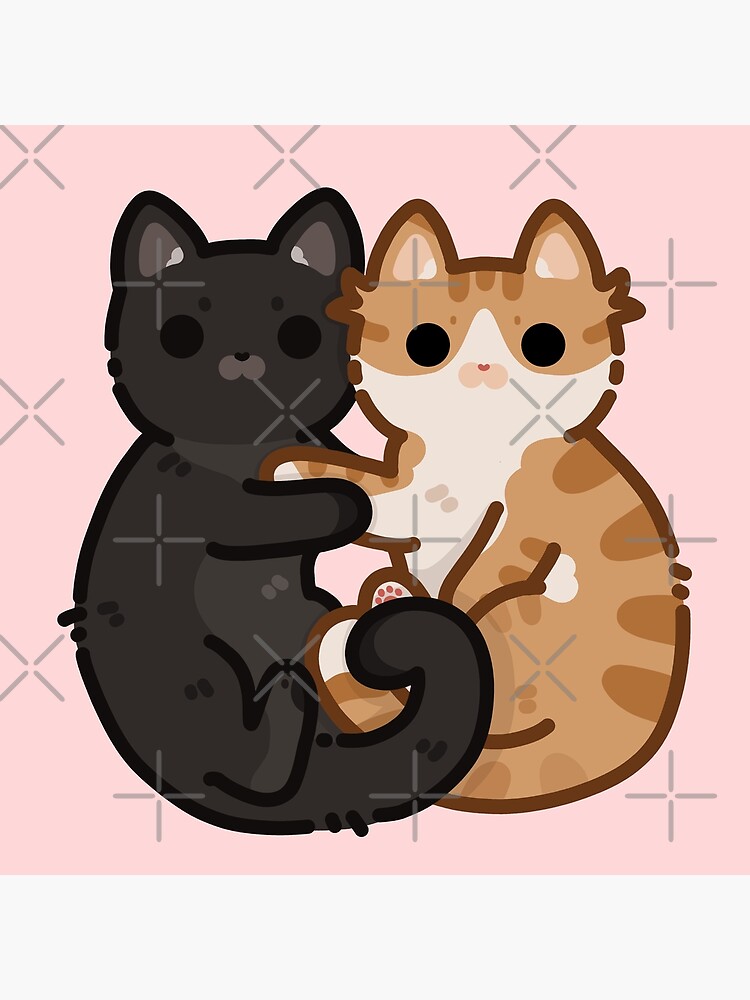 Cute Cat Couple- orange and black, hugging cats