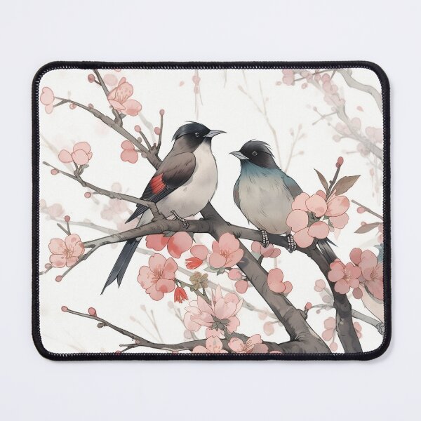 Item preview, Tranquil Wings: Ukiyo-e Style Watercolor Flora Birds Art designed and sold by ReiraNogami.