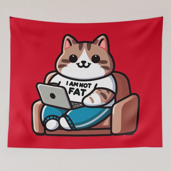Item preview, I Am Not Fat meme Tabby Cat Comfy Couch Laptop designed and sold by plushism.