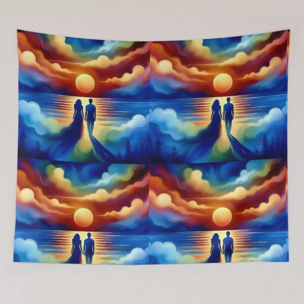 Item preview, Romantic Sunset Embrace Art - Love, Beach, Dreamy Hues designed and sold by ElLocoMus.