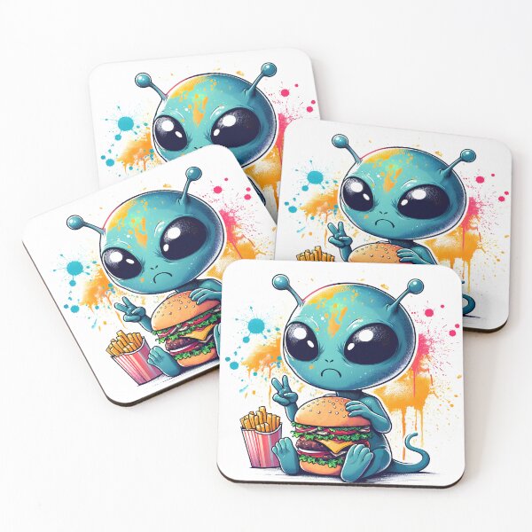 Item preview, Cute Alien Art | Burger, UFO, Outer Space Art designed and sold by TrueArtVibes.