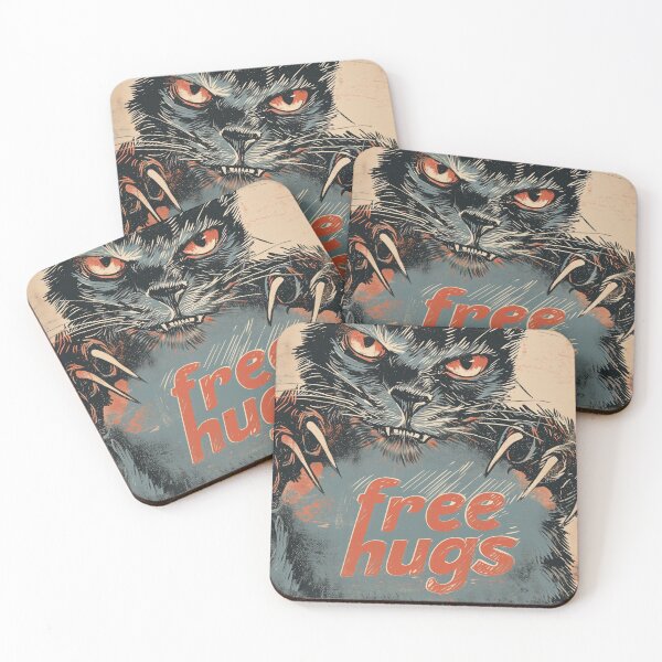 Item preview, Free Cat Hugs, Vintage Retro 80s Style, Funny Cat Humor, Cat Hugging With Claws, Cat Lover Humor designed and sold by PrintShangri-La.