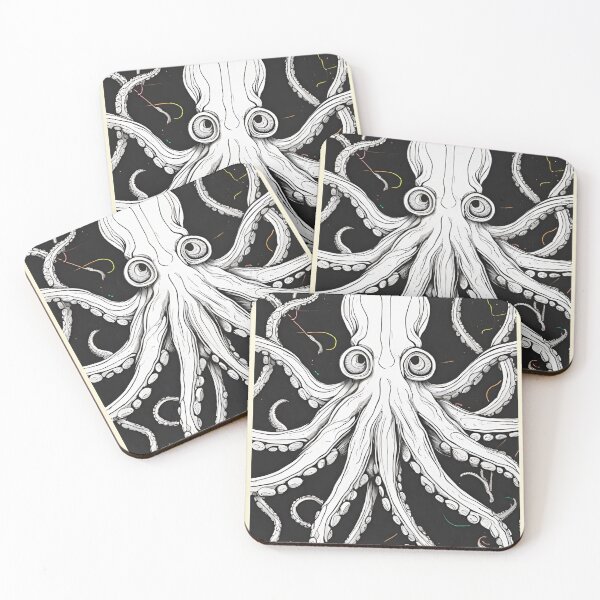 Item preview, Unique intricate octopus design in black and white designed and sold by Walls & Time.
