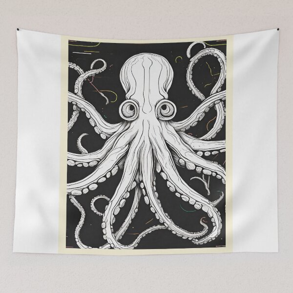 Item preview, Unique intricate octopus design in black and white designed and sold by Walls & Time.