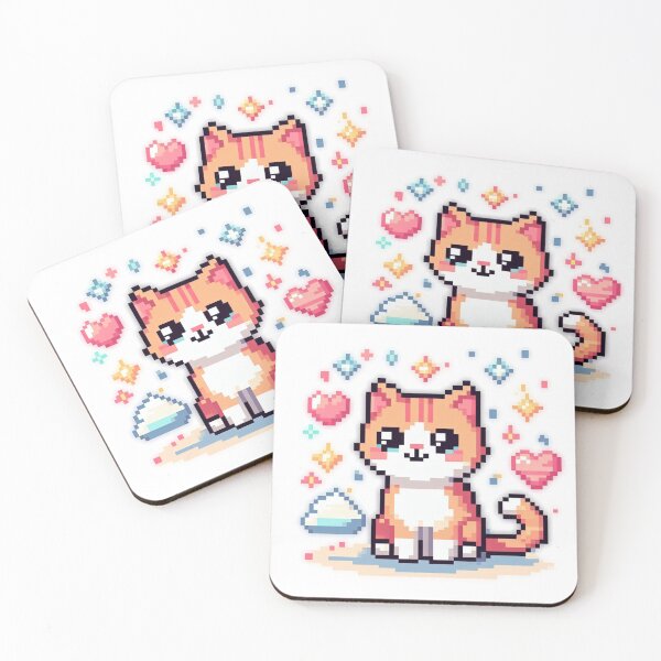 Item preview, Cute orange cat with sparkles pixel art designed and sold by Luvrr Pixels.