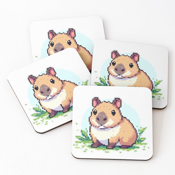 Item preview, Cute capybara with leaves pixel art designed and sold by Luvrr Pixels.