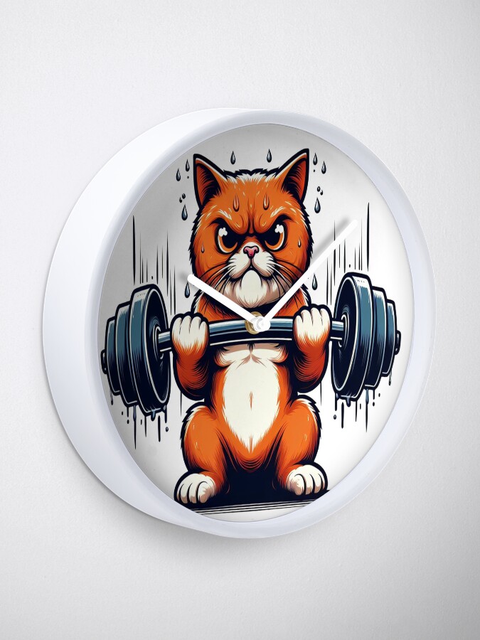 Thumbnail 1 of 4, Clock, Angry Cat Lifting Weights designed and sold by JaaCreativeShop.