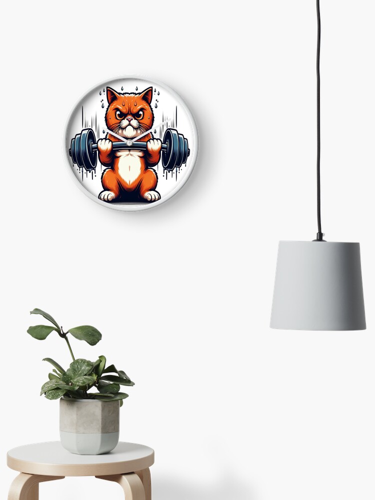 Thumbnail 2 of 4, Clock, Angry Cat Lifting Weights designed and sold by JaaCreativeShop.