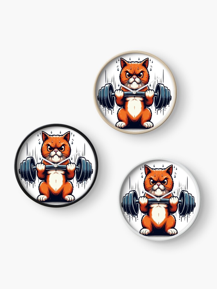 Thumbnail 3 of 4, Clock, Angry Cat Lifting Weights designed and sold by JaaCreativeShop.