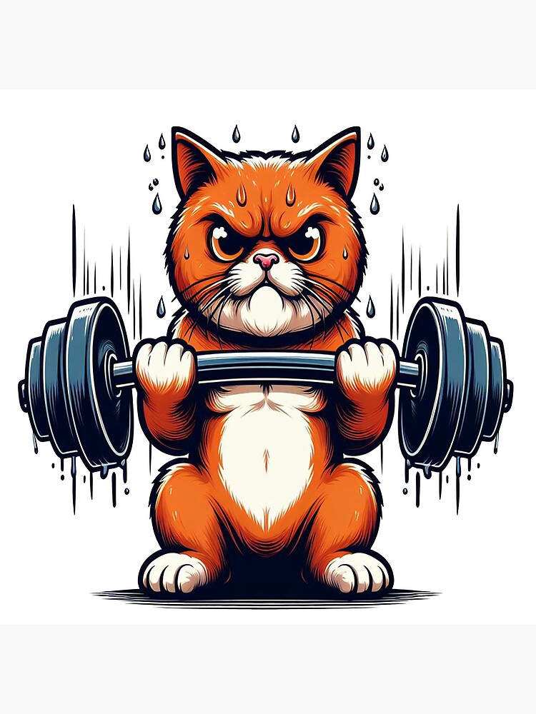 Thumbnail 4 of 4, Clock, Angry Cat Lifting Weights designed and sold by JaaCreativeShop.