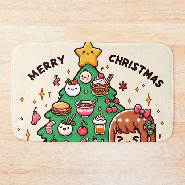 Item preview, Lindo árbol de Navidad de comida japonesa Kawaii con texto "Feliz Navidad" - 1 designed and sold by StellaArtz.