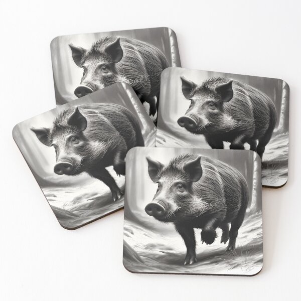 Item preview, Black and white Wild boar pencil drawing designed and sold by Pencil-Art.