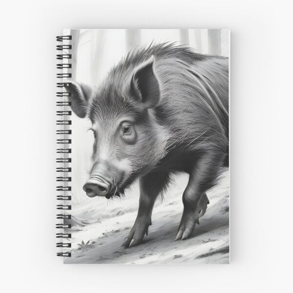 Item preview, Black and white Wild boar pencil drawing designed and sold by Pencil-Art.