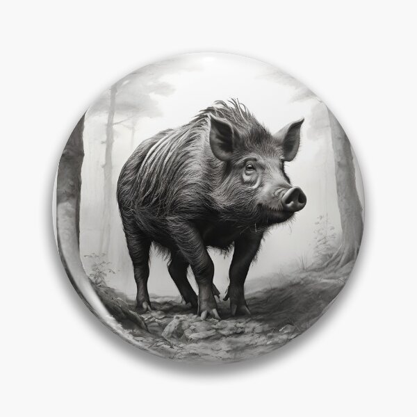Item preview, Black and white Wild boar pencil drawing designed and sold by Pencil-Art.