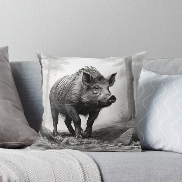 Item preview, Black and white Wild boar pencil drawing designed and sold by Pencil-Art.