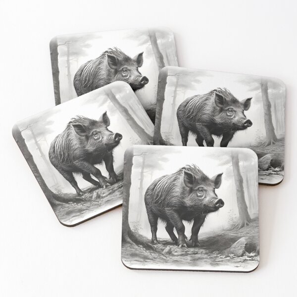 Item preview, Black and white Wild boar pencil drawing designed and sold by Pencil-Art.
