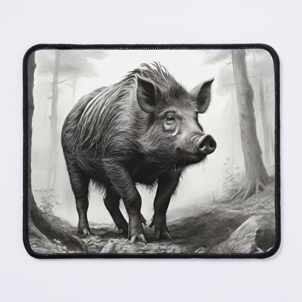 Item preview, Black and white Wild boar pencil drawing designed and sold by Pencil-Art.