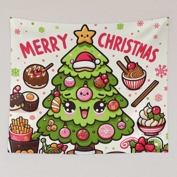 Item preview, Lindo árbol de Navidad de comida japonesa Kawaii con texto "Feliz Navidad" - 2 designed and sold by StellaArtz.