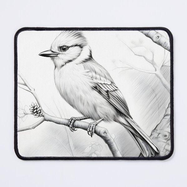 Item preview, Black and White Bird Pencil Drawing designed and sold by Pencil-Art.