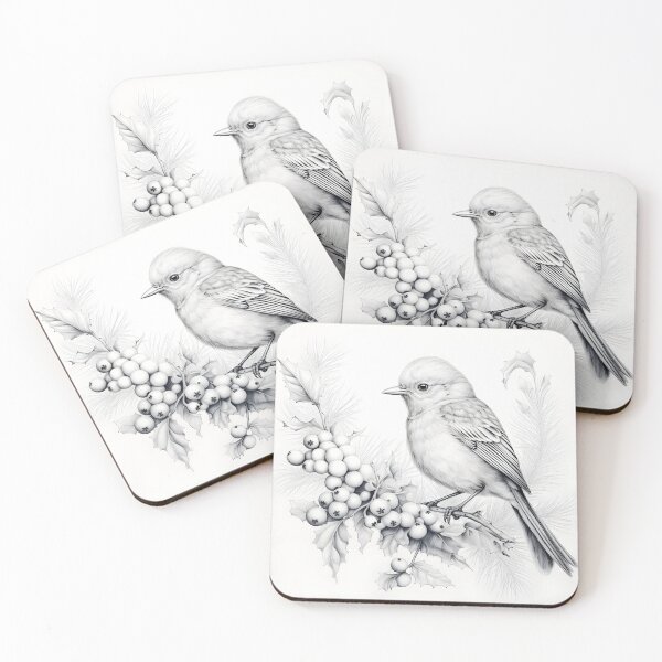 Item preview, Black and White Bird Pencil Drawing designed and sold by Pencil-Art.