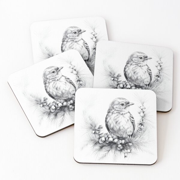 Item preview, Black and White Bird Pencil Drawing designed and sold by Pencil-Art.