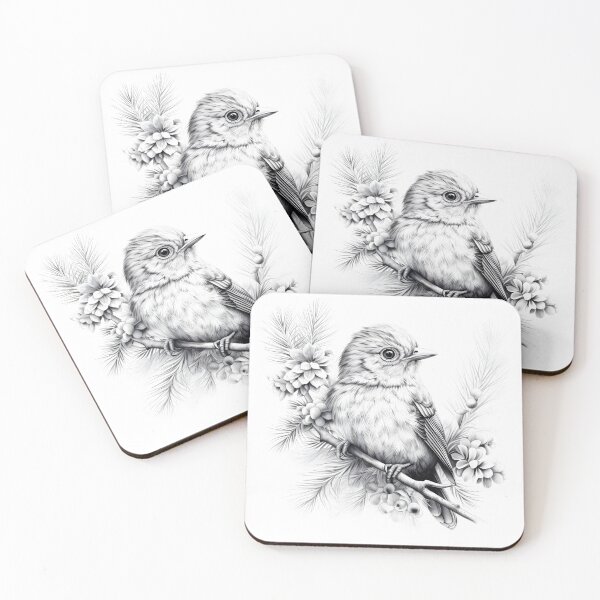 Item preview, Black and White Bird Pencil Drawing designed and sold by Pencil-Art.