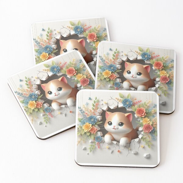 Item preview, Charming 3D Cute Cat Emerging from a Floral Cracked Wall designed and sold by ADAMYASS.