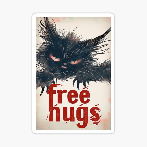 Item preview, Free Cat Hugs, Vintage Retro 80s Style, Funny Cat Humor, Cat Hugging With Claws, Cat Lover Humor designed and sold by PrintShangri-La.