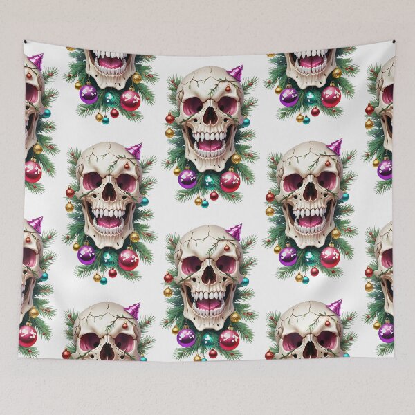 Item preview, Cheerful white skull in New Year decorations designed and sold by MadinaFatt.
