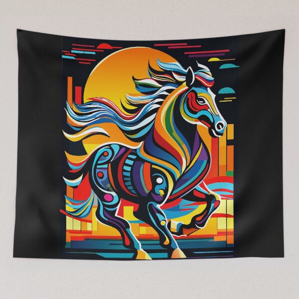 Item preview, Stylized horse illustration made of coloured ribbons designed and sold by BubblyDelight.