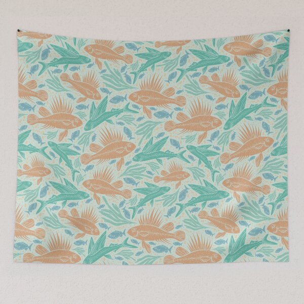 Item preview, Orange and green fish with seaweed on light green background designed and sold by Pinata.