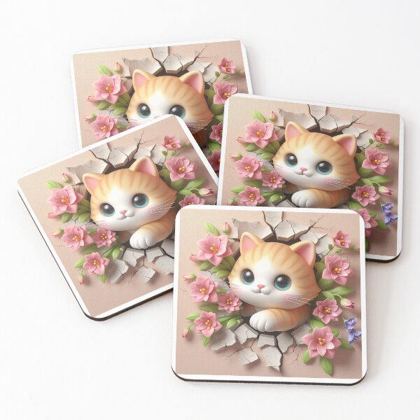 Item preview, 3D cat, playfully emerging from a floral-cracked wall designed and sold by ADAMYASS.
