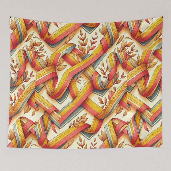 Item preview, Chevron - Red Yellow leaf and Ribbon ; Pattern  Herringbone designed and sold by PatternInArt.